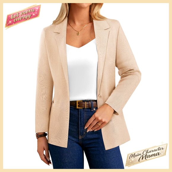 Slim Fit Knit Blazer with Pockets Business Casual Office Cardigan